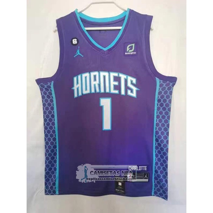 Camiseta Charlotte Hornets LaMelo Ball NO 1 Statement 2022-23 Violeta